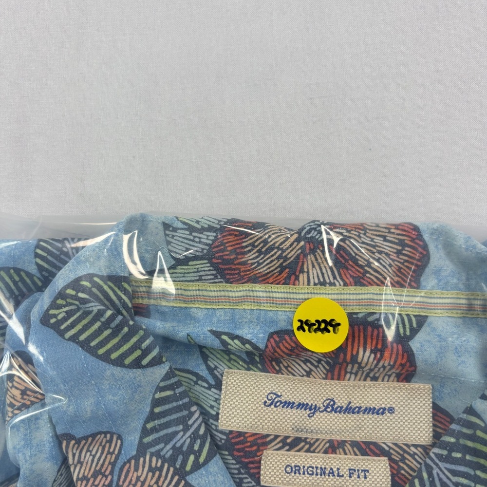 Tommy Bahama Hawaiian Shirt Mens 3XL Blue Floral Silk Button Up Camp Beach - Picture 7 of 7